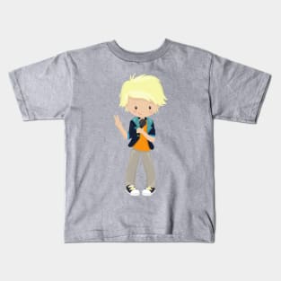 Rock Boy, Blond Hair, Band Singer, Microphone Kids T-Shirt